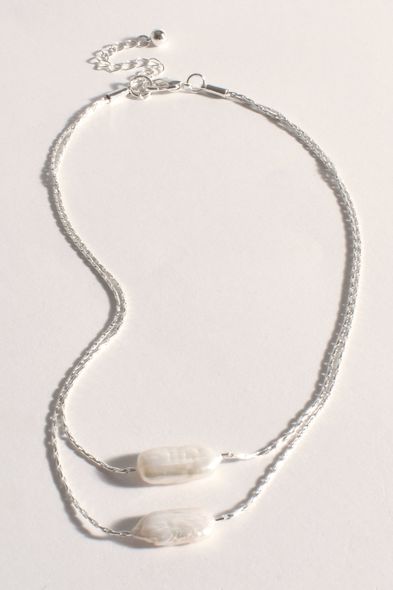 Layered Fine Pearl Silver Necklace