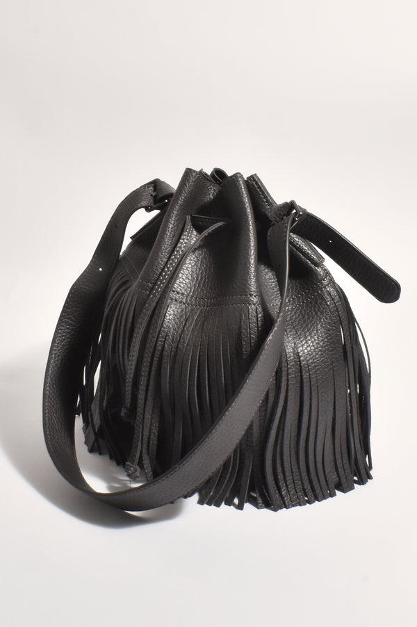 Tayor Fringed Bucket Bag in Charcoal