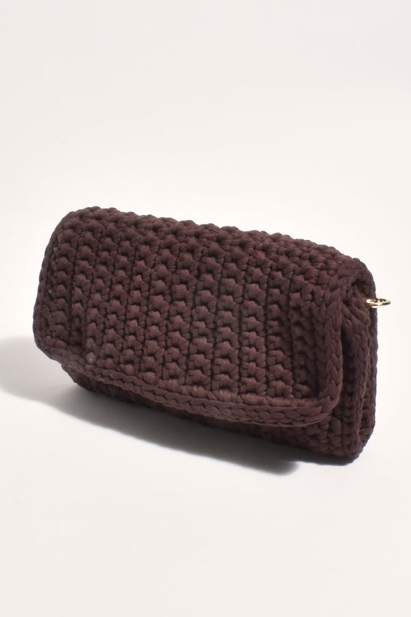 Katarina Fabric Plaited Clutch Bag - Chocolate