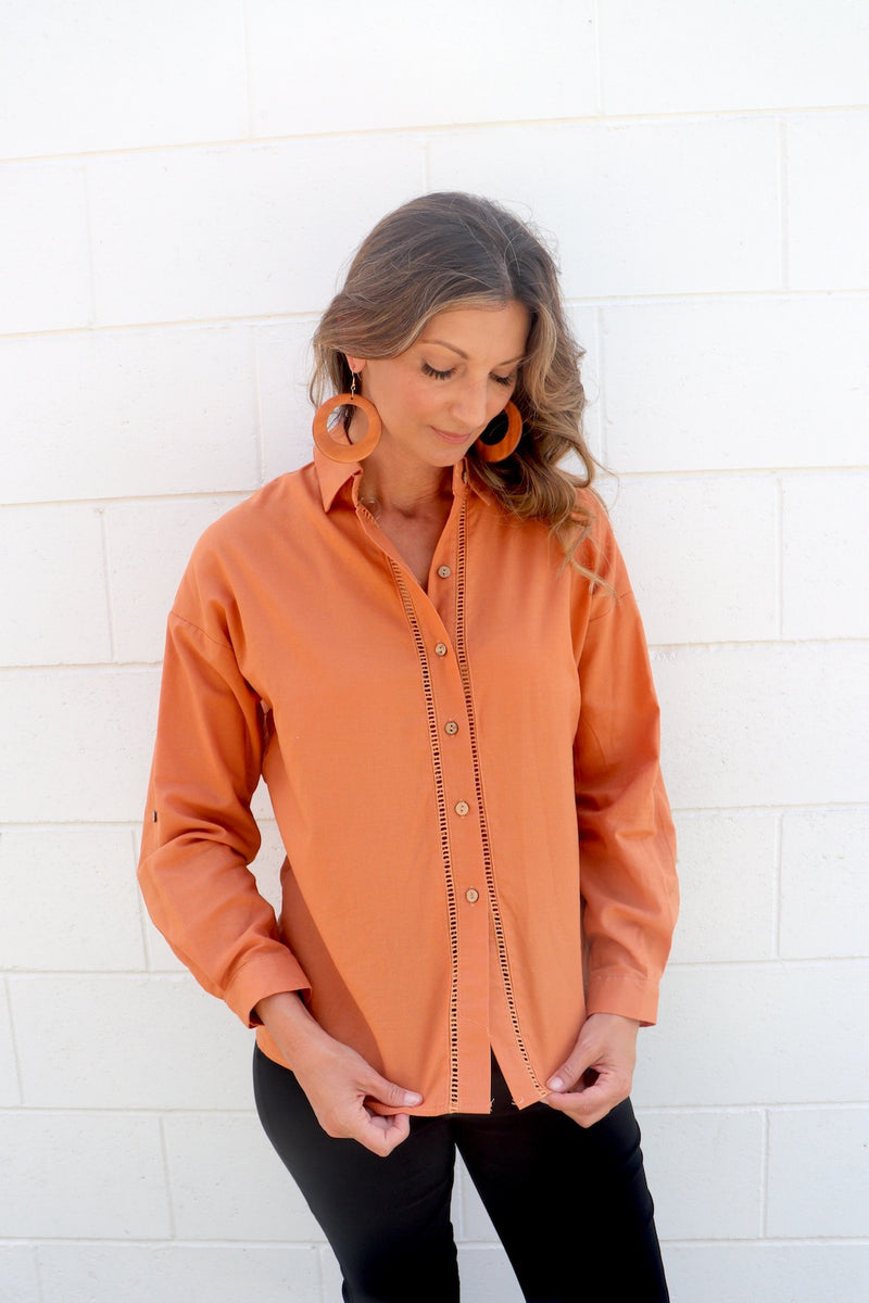 Lauren Linen Shirt in Rust