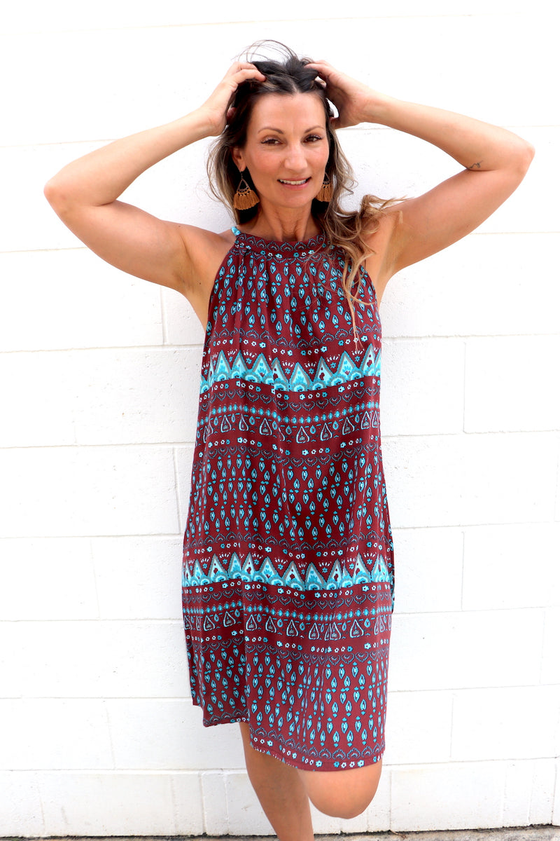 Tahiti Dress in Aztec Choc Mint