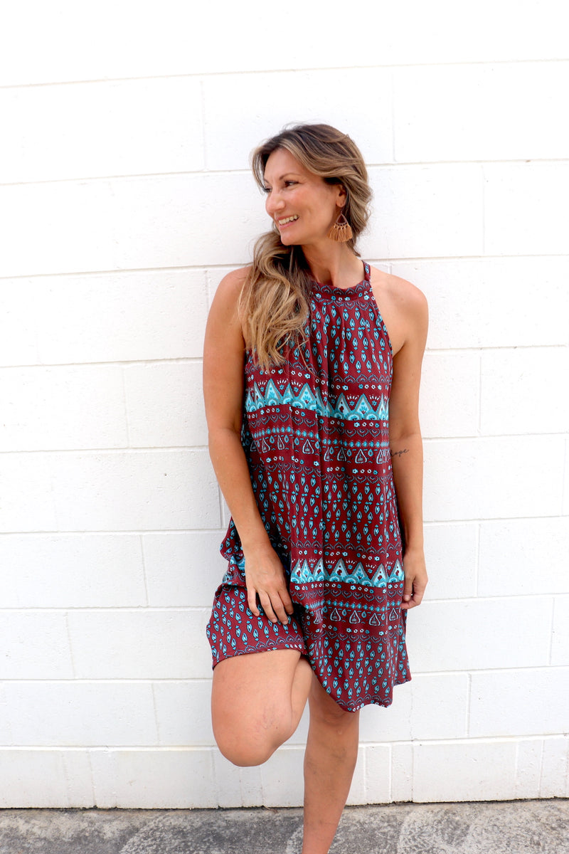 Tahiti Dress in Aztec Choc Mint