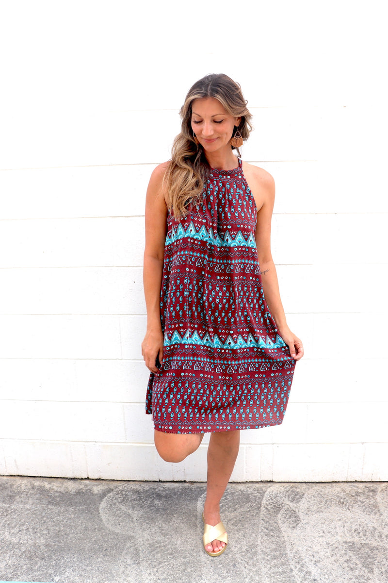 Tahiti Dress in Aztec Choc Mint