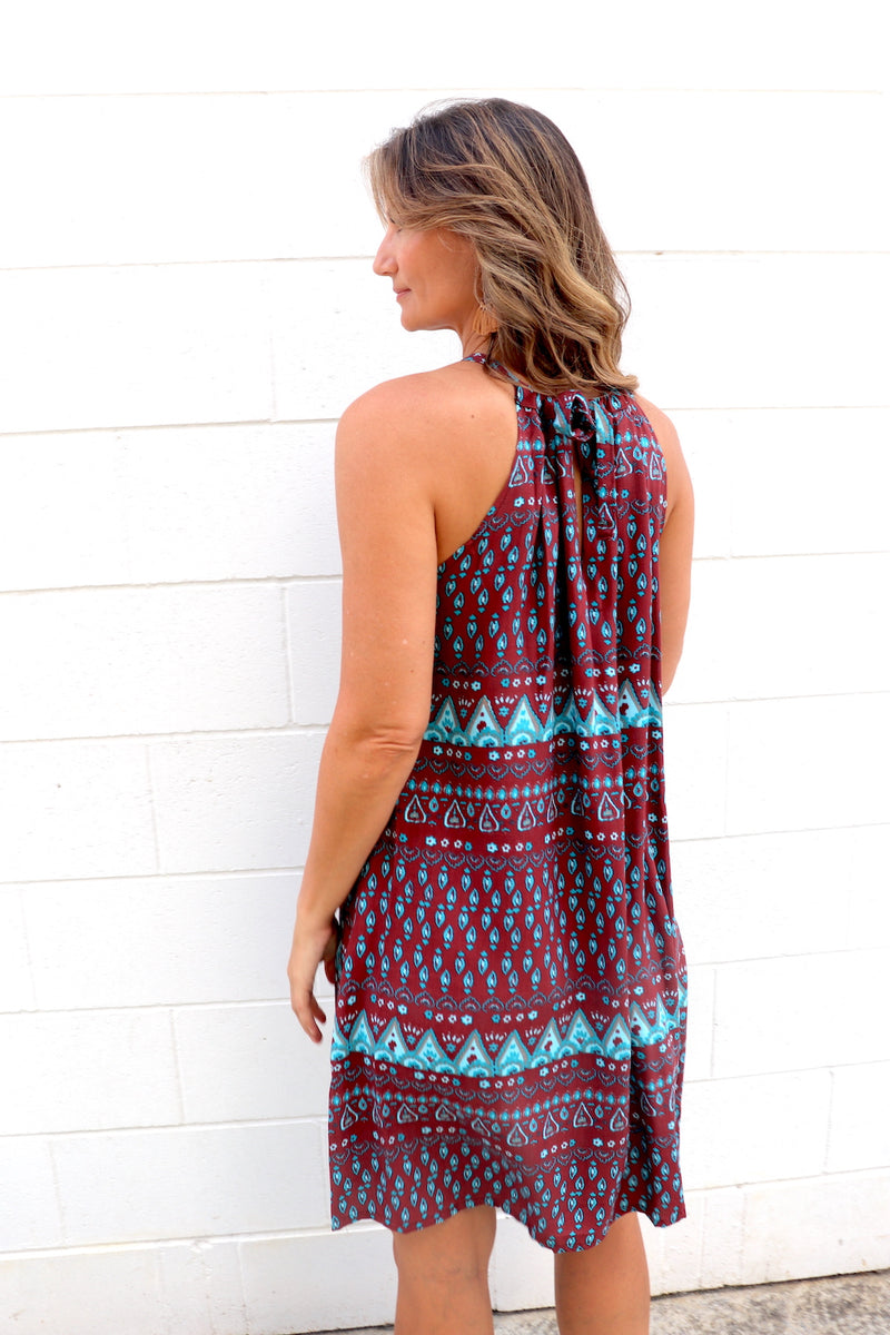 Tahiti Dress in Aztec Choc Mint