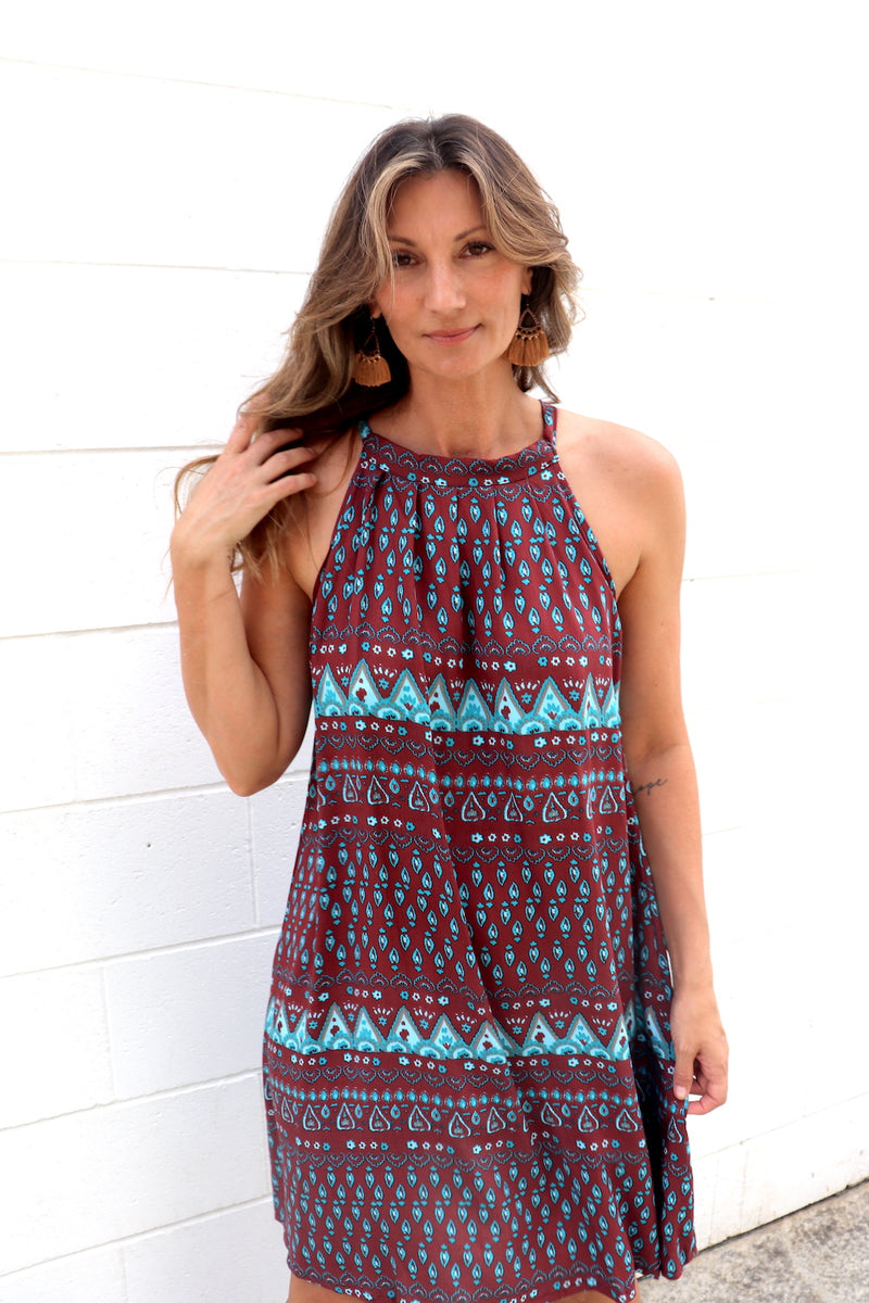 Tahiti Dress in Aztec Choc Mint