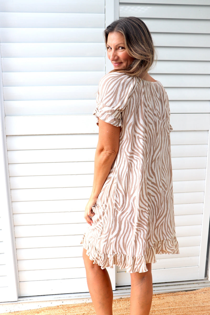 Aloha Dress In Zebra Taupe