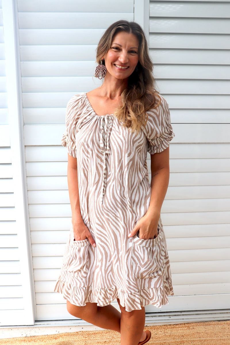 Aloha Dress In Zebra Taupe