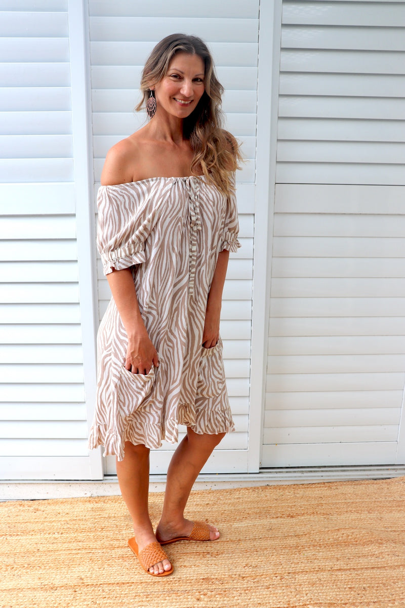 Aloha Dress In Zebra Taupe