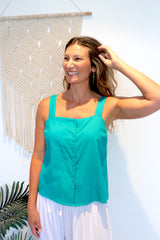 Coastal Linen Blend Cami in Aqua Green