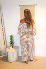 Hermosa On or off the Shoulders Top Cotton Gingham Latte