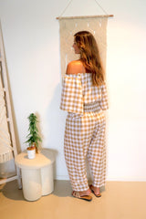 Hermosa On or off the Shoulders Top Cotton Gingham Latte