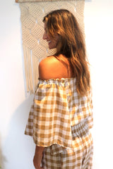 Hermosa On or off the Shoulders Top Cotton Gingham Latte