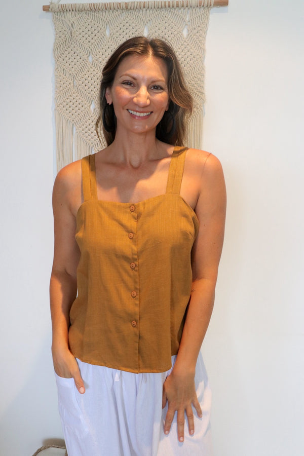 Coastal Linen Blend Cami in Cinnamon