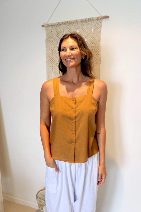 Coastal Linen Blend Cami in Cinnamon