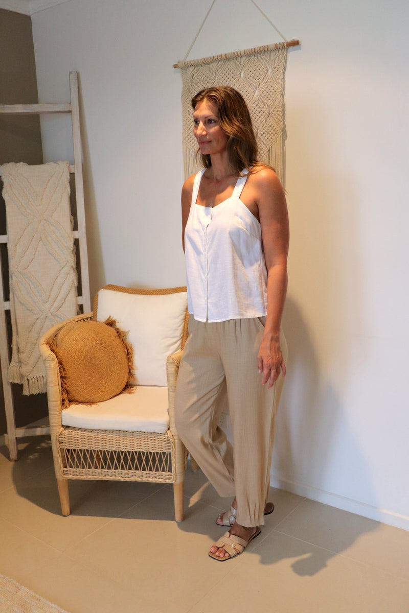 Resort Linen Blend Pant in Sand