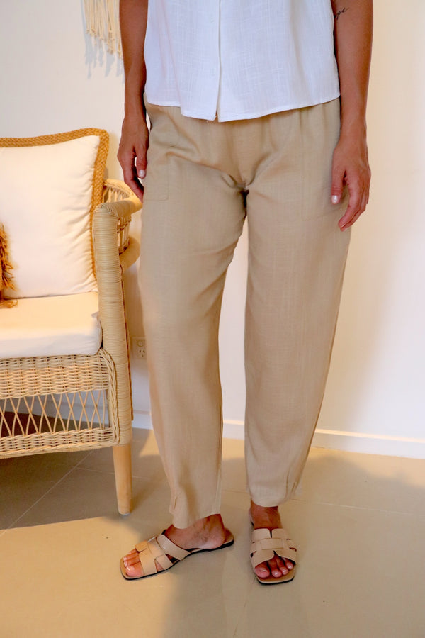 Resort Linen Blend Pant in Sand