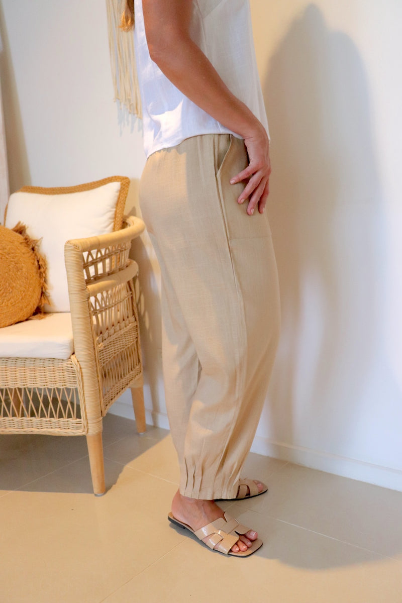 Resort Linen Blend Pant in Sand