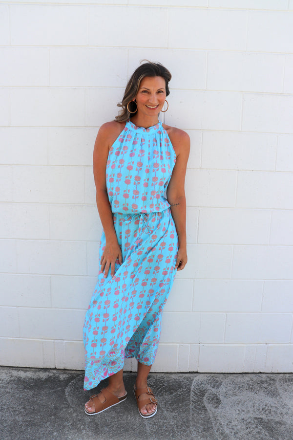 Off To Hawaii Halter Maxi Dress in Sky Blue