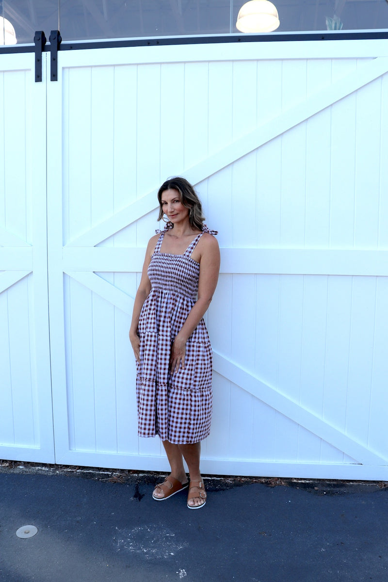 Harbour Midi Dress in Gingham Chocolate