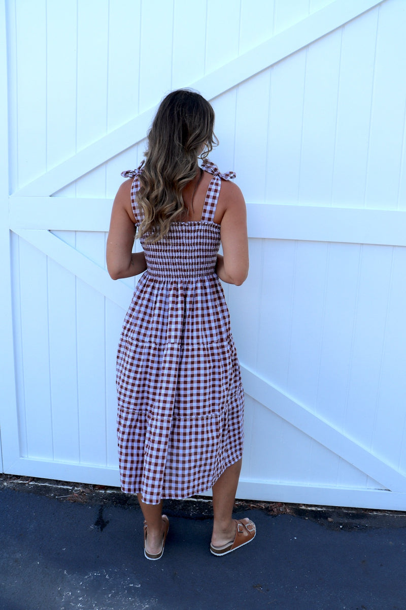 Harbour Midi Dress in Gingham Chocolate