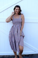 Harbour Midi Dress in Gingham Chocolate