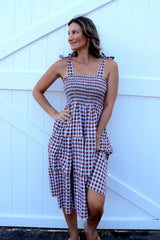 Harbour Midi Dress in Gingham Chocolate