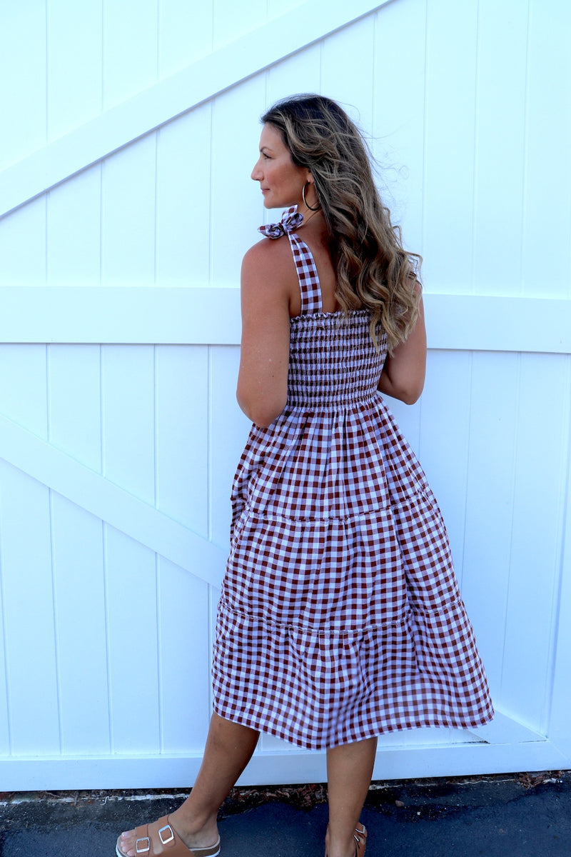 Harbour Midi Dress in Gingham Chocolate