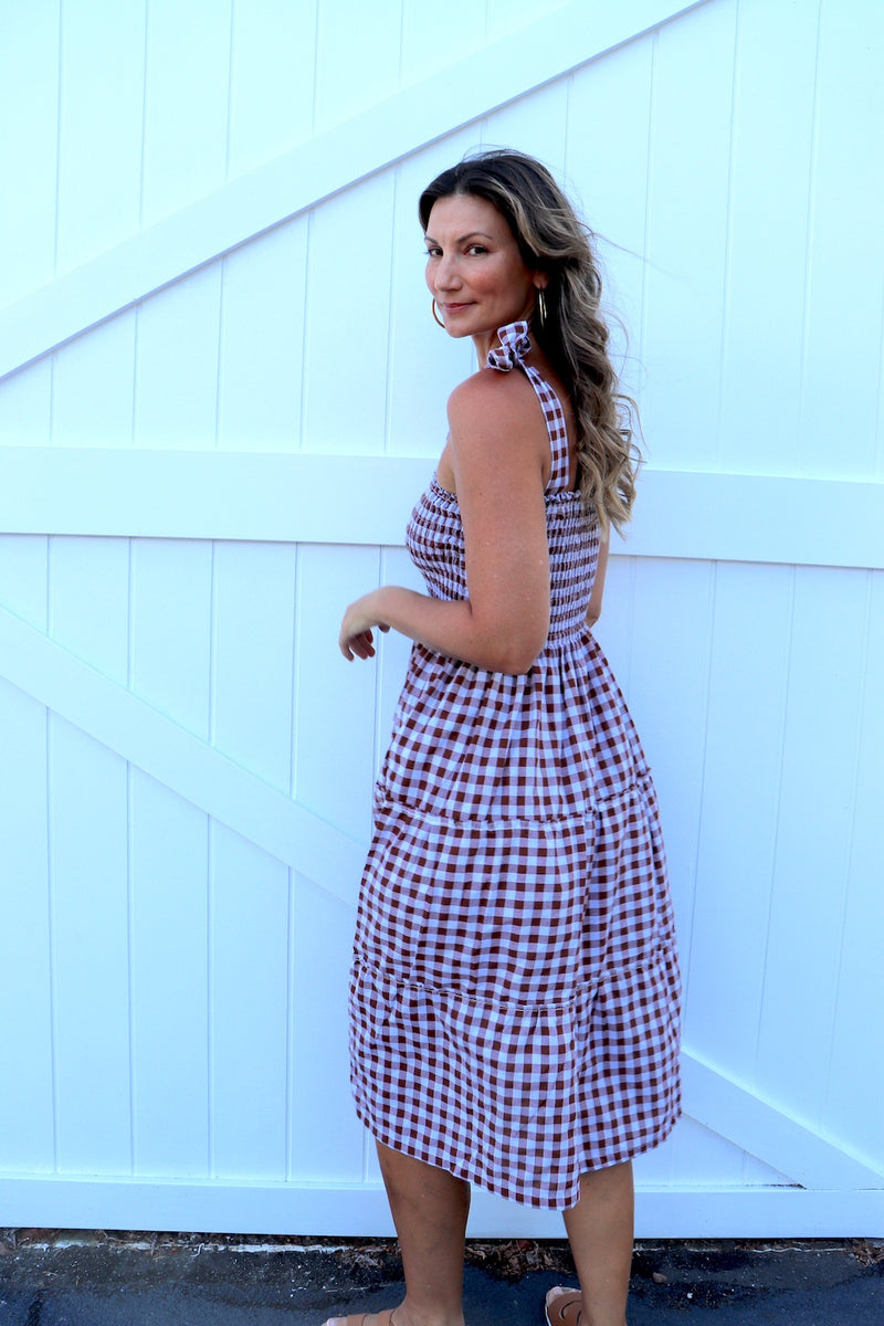 Harbour Midi Dress in Gingham Chocolate