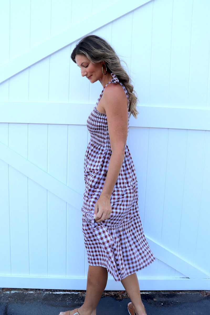 Harbour Midi Dress in Gingham Chocolate