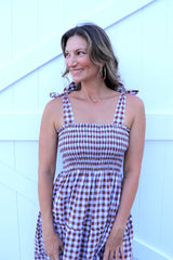 Harbour Midi Dress in Gingham Chocolate