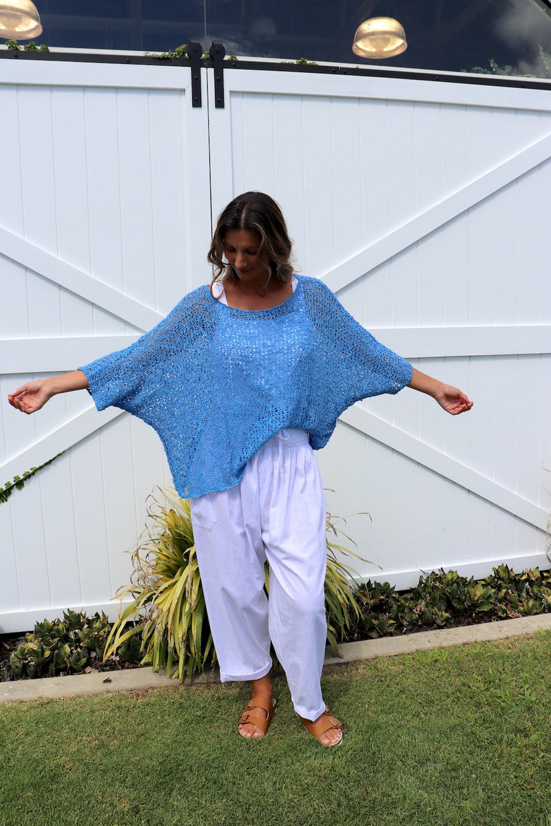 Travel Overlay Knit Top in Mykonos Blue