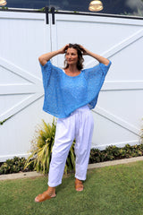 Travel Overlay Knit Top in Mykonos Blue