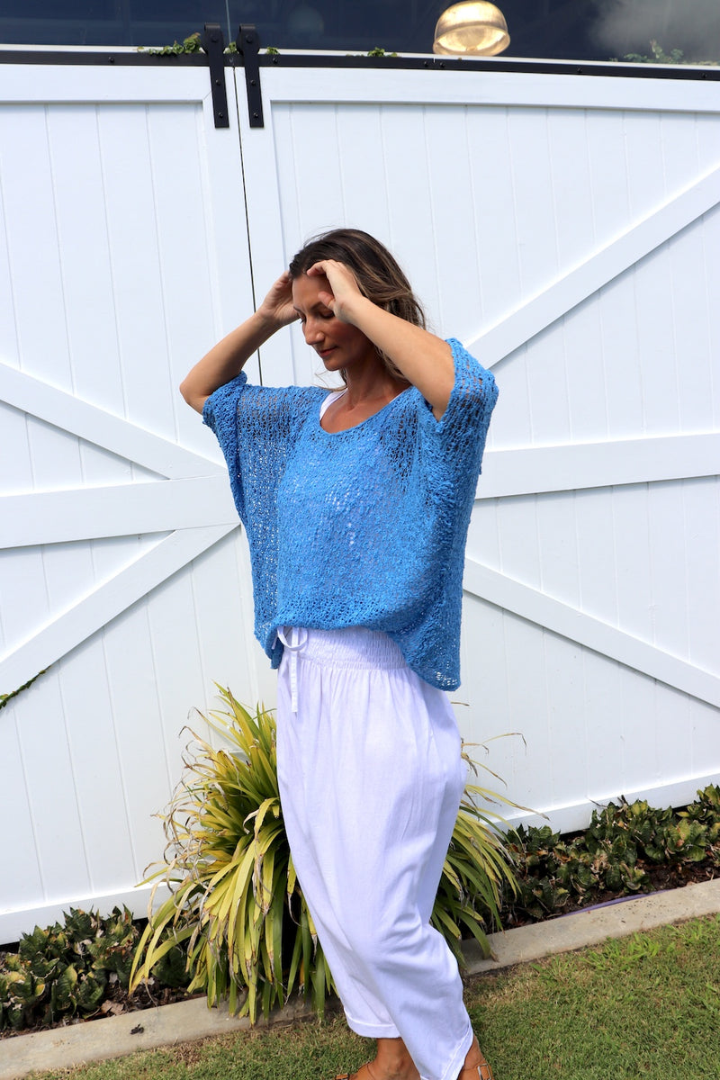 Travel Overlay Knit Top in Mykonos Blue