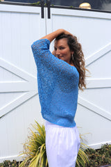 Travel Overlay Knit Top in Mykonos Blue