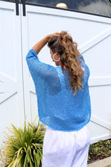 Travel Overlay Knit Top in Mykonos Blue