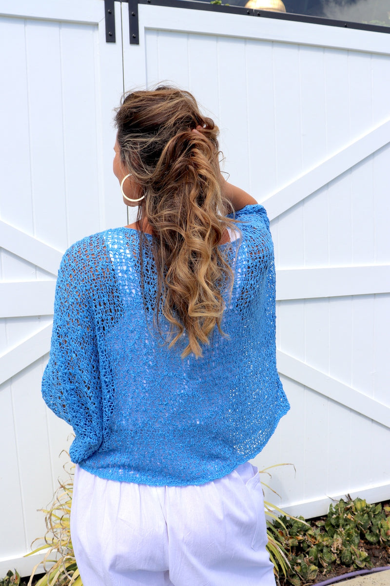 Travel Overlay Knit Top in Mykonos Blue