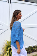 Travel Overlay Knit Top in Mykonos Blue