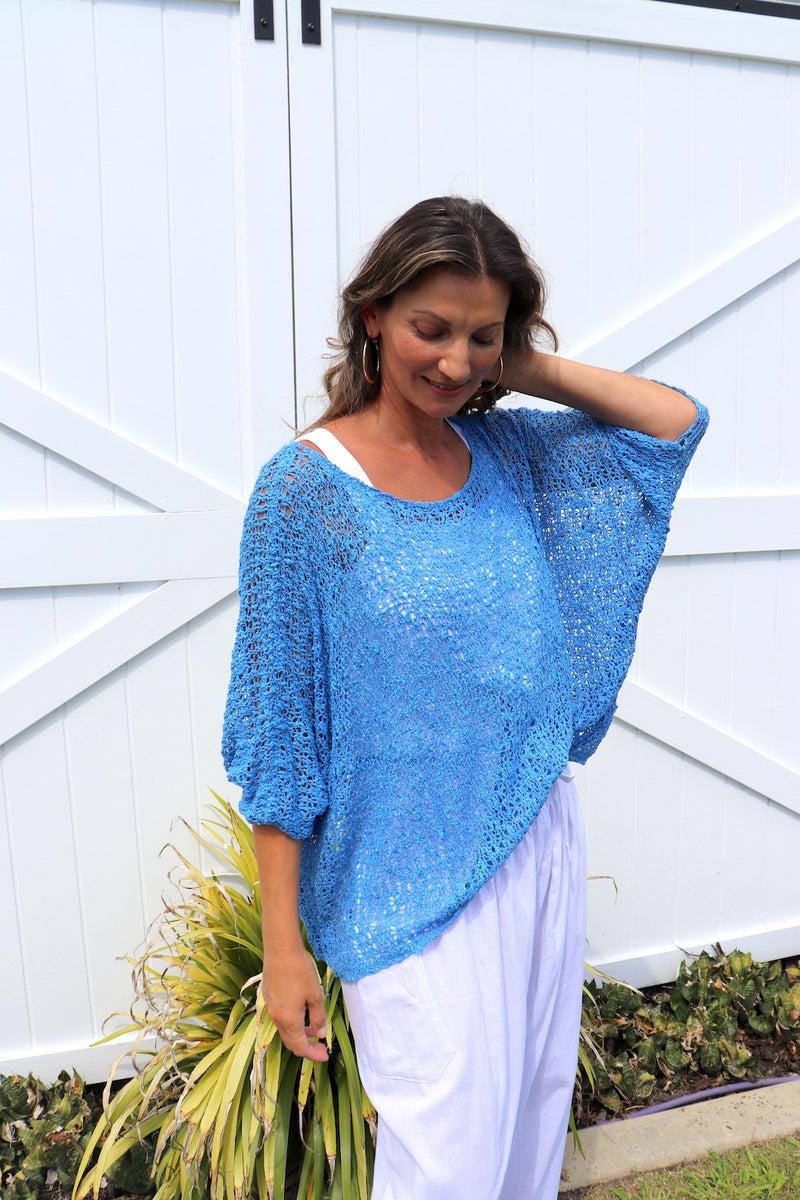 Travel Overlay Knit Top in Mykonos Blue