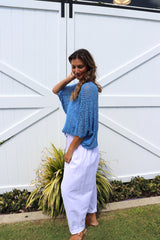 Travel Overlay Knit Top in Mykonos Blue