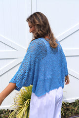 Travel Overlay Knit Top in Mykonos Blue