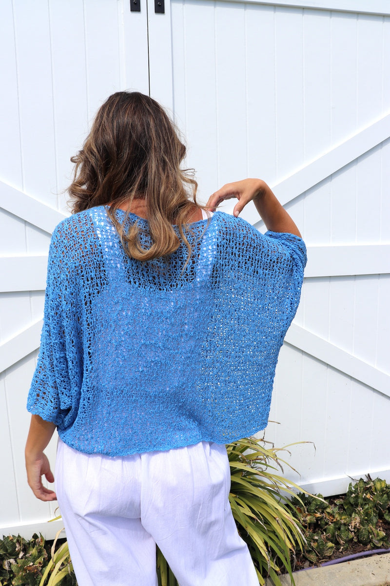 Travel Overlay Knit Top in Mykonos Blue