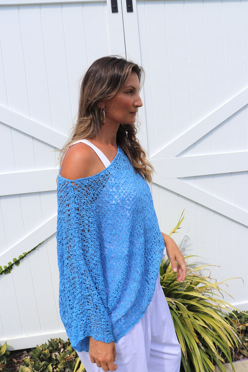 Travel Overlay Knit Top in Mykonos Blue