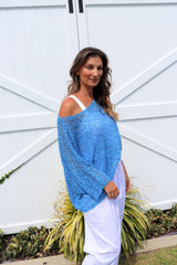 Travel Overlay Knit Top in Mykonos Blue