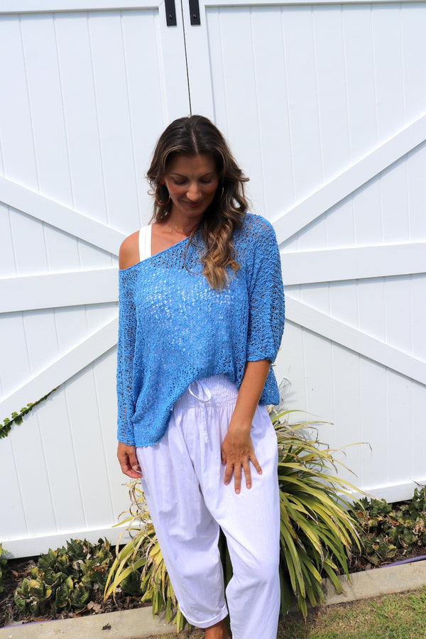 Travel Overlay Knit Top in Mykonos Blue