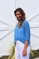 Travel Overlay Knit Top in Mykonos Blue