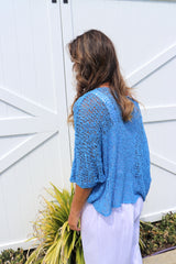 Travel Overlay Knit Top in Mykonos Blue