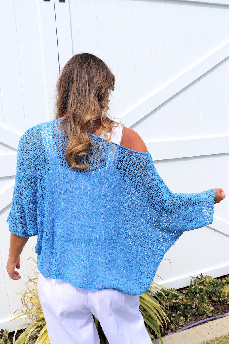 Travel Overlay Knit Top in Mykonos Blue