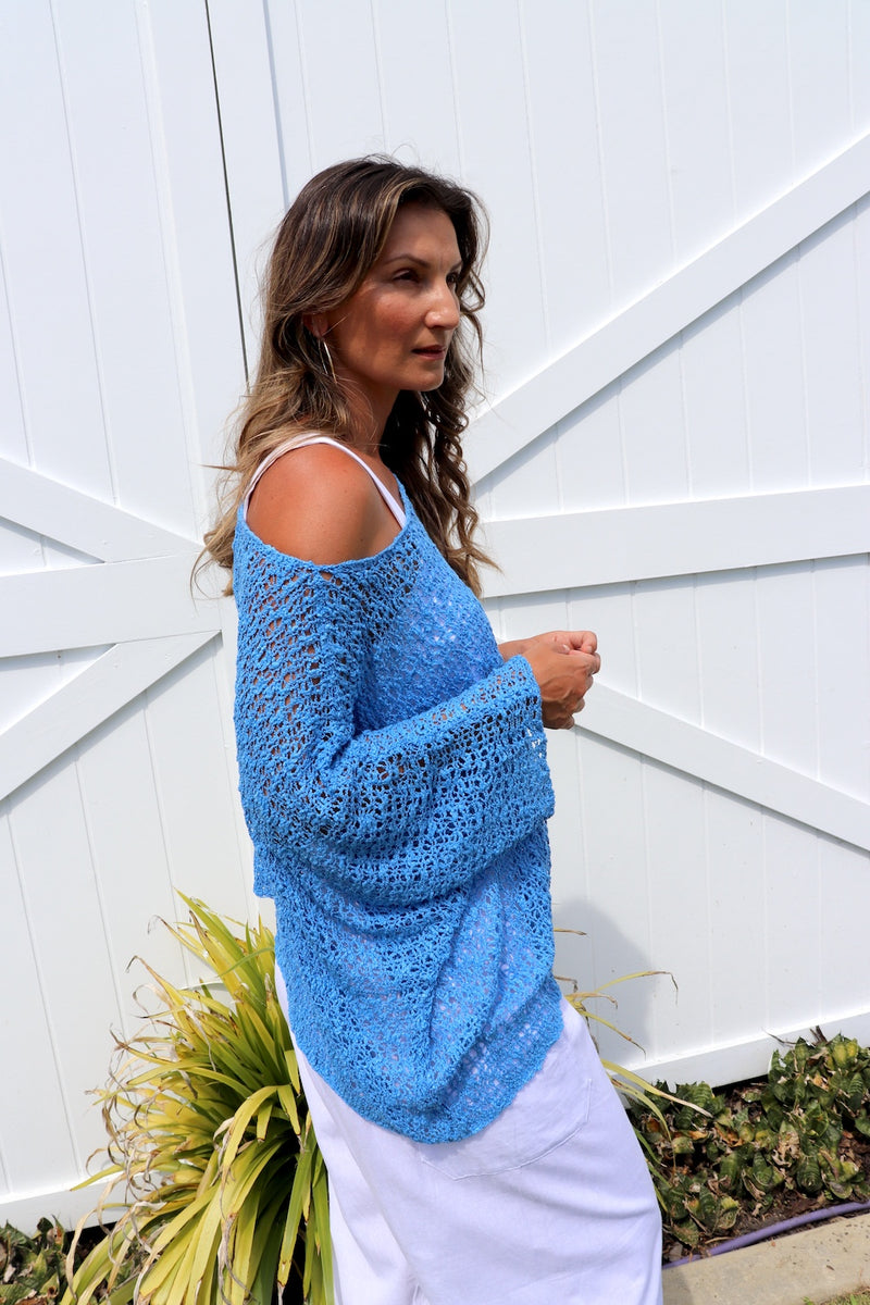 Travel Overlay Knit Top in Mykonos Blue