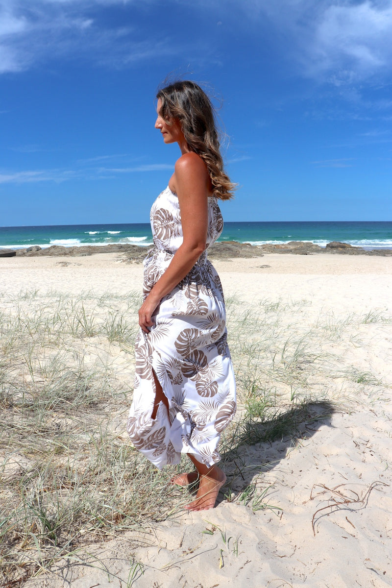 Daytripper Tube Maxi Dress In Taupe Leaf