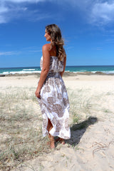 Daytripper Tube Maxi Dress In Taupe Leaf